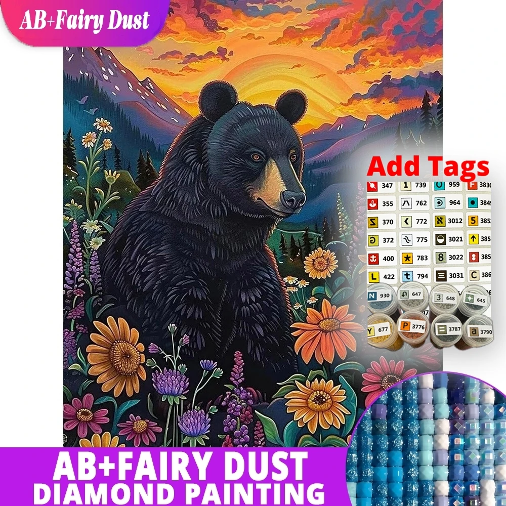 AB Fairy Dust DIY Diamond Mosaic Bear Flower Meadow Full Square Round Diamond Painting Picture Embroidery Wall Art Home Decor Ki