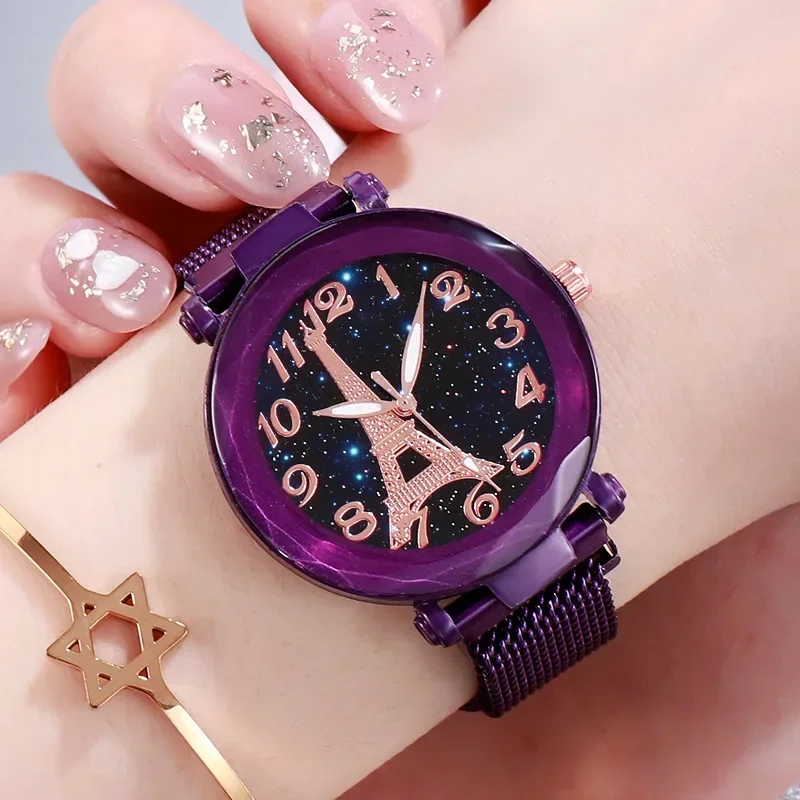 

Luxury Mesh Steel Belt Quartz Wristwatches Eiffel Tower Watch for Women Simple Ladies Dress Party Watch Relógio Feminino Gifts