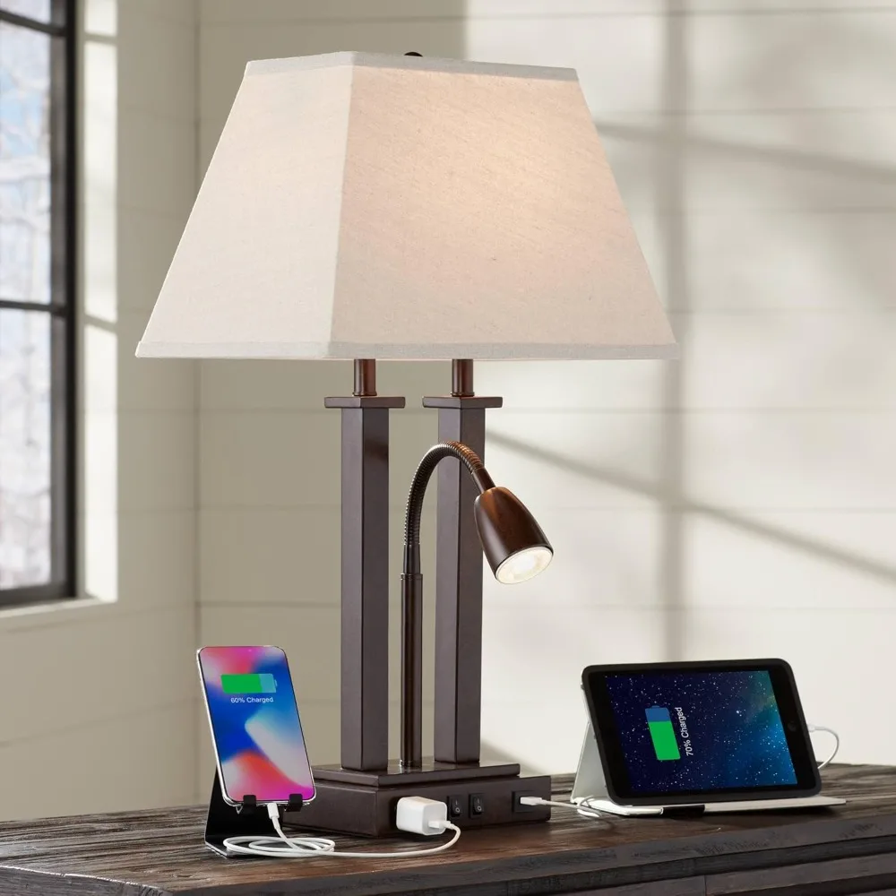 Deacon Modern Desk Table Lamp with USB and AC Power Outlet in Base Gooseneck LED 26