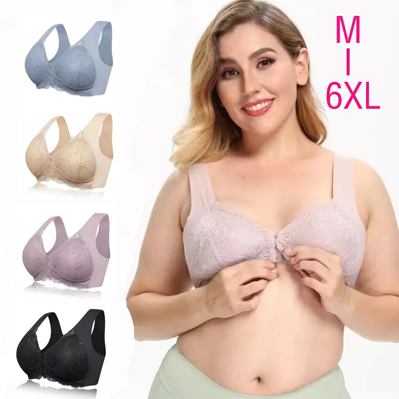 ชุดชั้นในเซ็กซี่ผู้หญิง Push Up Bras สำหรับผู้หญิง Plus ขนาด Seamless Lace Bra ด้านหน้าปิดไร้สายรวบรวม Brassiere Bralette