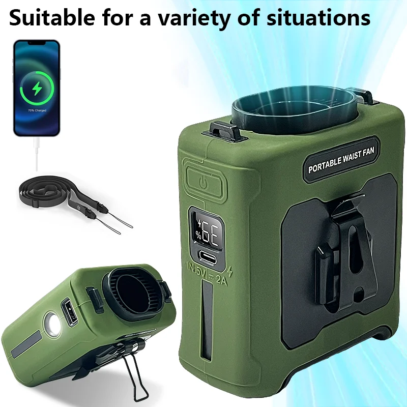 

Портативный поясной вентилятор 10000 мАч, перезаряжаемый, 5 скоростей, мощный воздушный поток, вентилятор на пояс с клипсой, для кемпинга, работы на открытом воздухе, строительных площадок