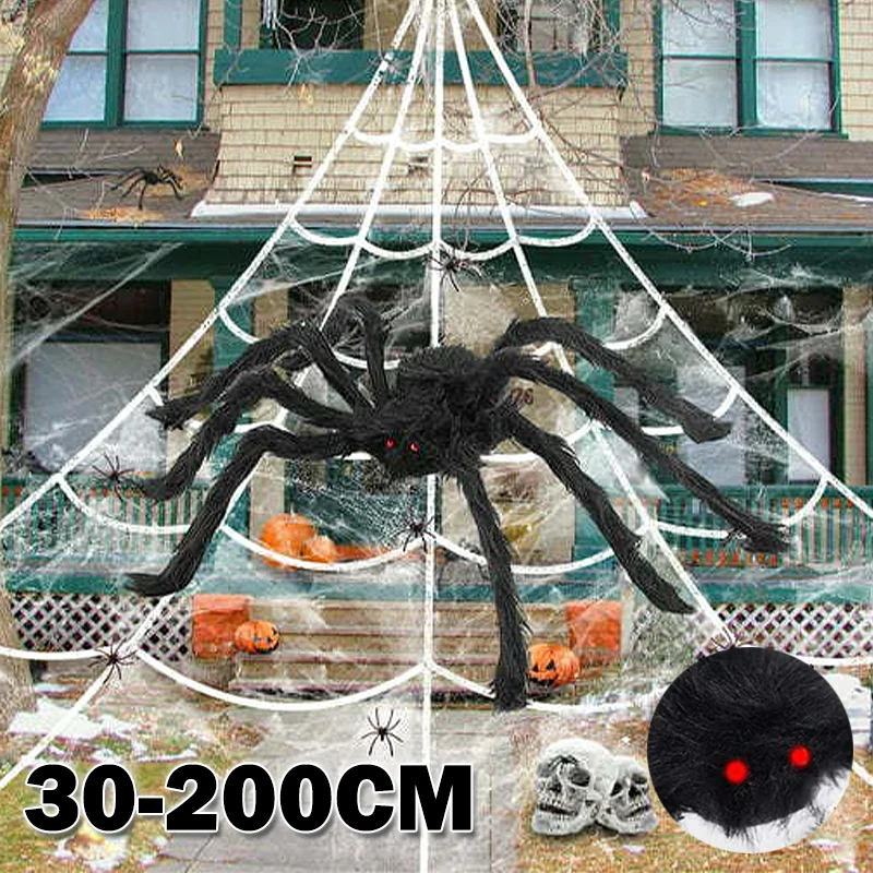 Halloween Giant Black Plush Spider Decoration Soft Realistic Tarantula Prop Haunted House Party Yard Garden Indoor Outdoor