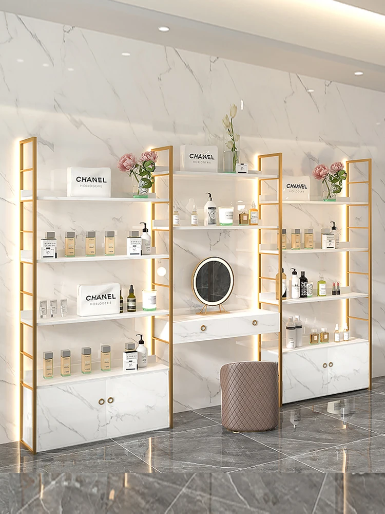 Beauty salons skin care products shelves cosmetic display cabinet product display cabinets display racks with lights and mirrors