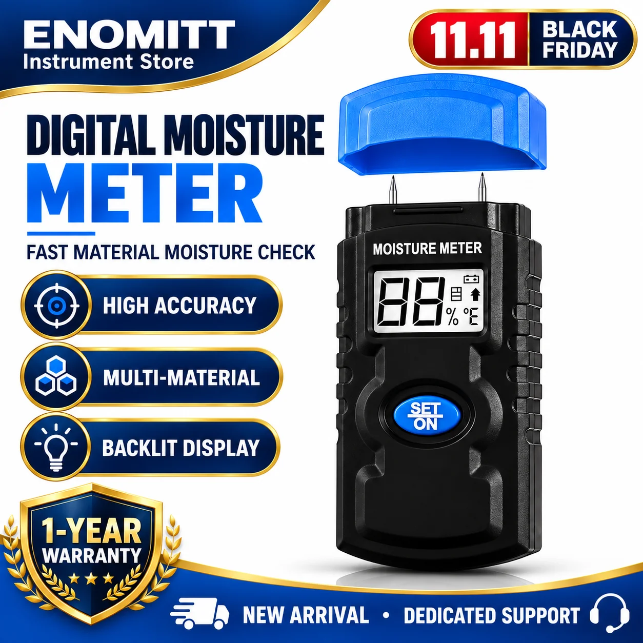 Wood Moisture Meter Pin Type Moisture Detector, Digital Damp Tester with Backlight, Water Leak Tester for Wall Timber
