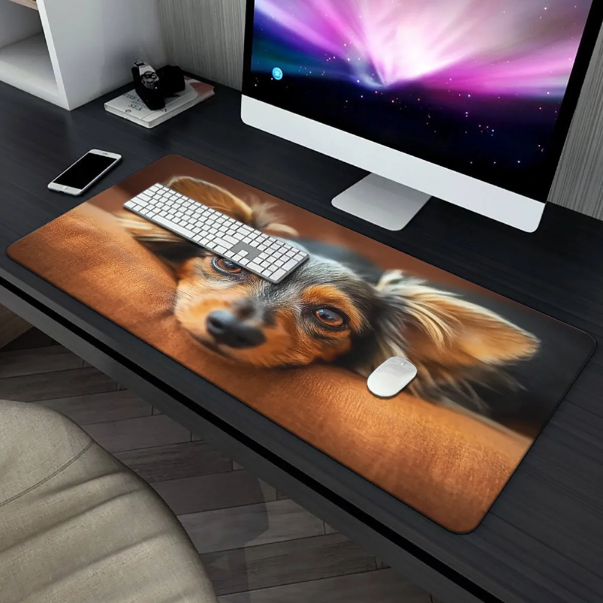 1pc Cute Puppy Lunch Break Design Mouse Pad - Non-Slip Rubber Base Gaming & Office Desk Mat with High-Resolution Print, Durable