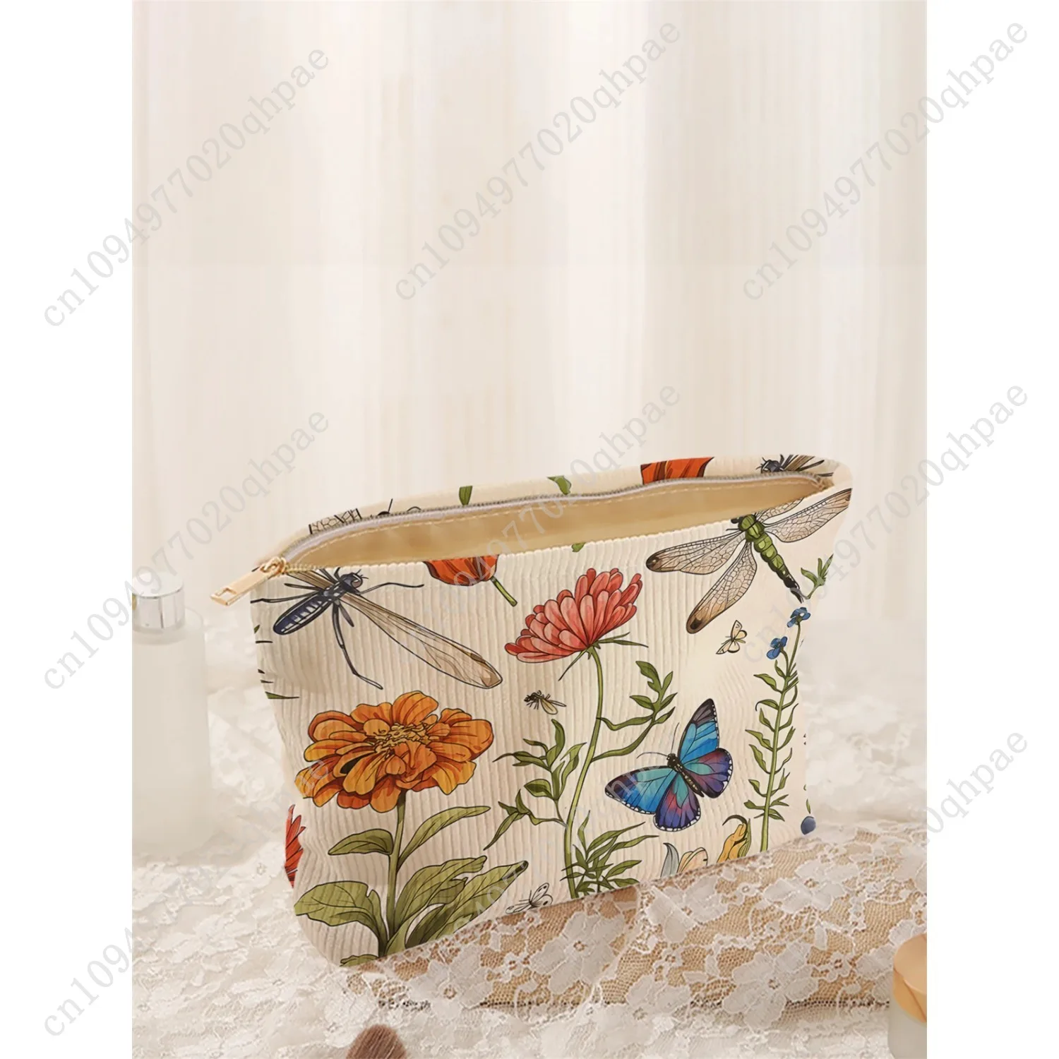 1 حقيبة مكياج سروال قصير منقوشة بالزهور، صندوق تخزين مكياج بسحاب خفيف الوزن، حقيبة متعددة الوظائف مع بطانة #4