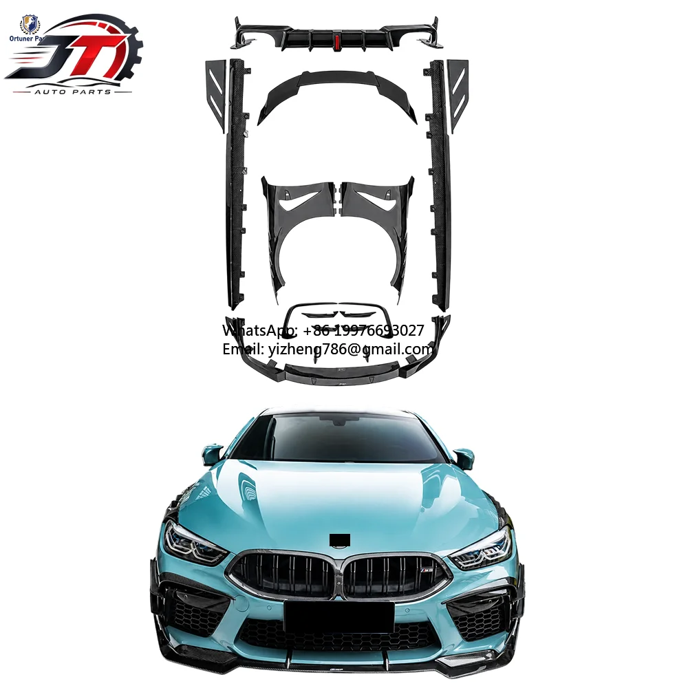 JT C Style Dry Carbon Fiber Bumper for M8 F91 F92 F93 2019-2023 Screw-On Universal Fitment Front Lip Rear Diffuser Side Skirt