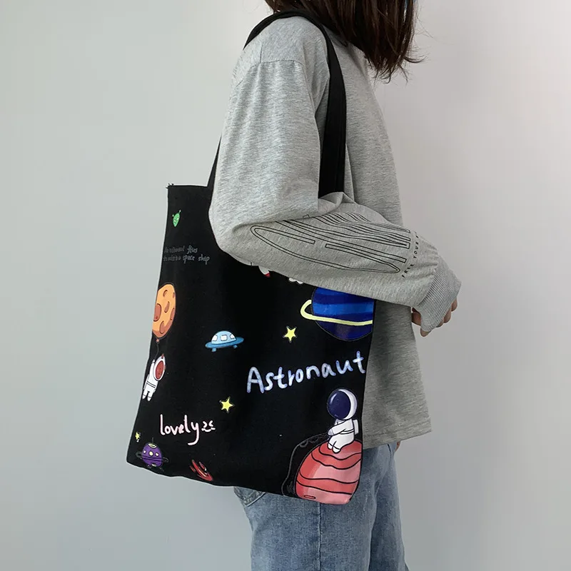 Sac fourre-tout en toile réutilisable pour femme, sac à main décontracté pour femme, designer animé, grande capacité, coton, shopping, sac de plage