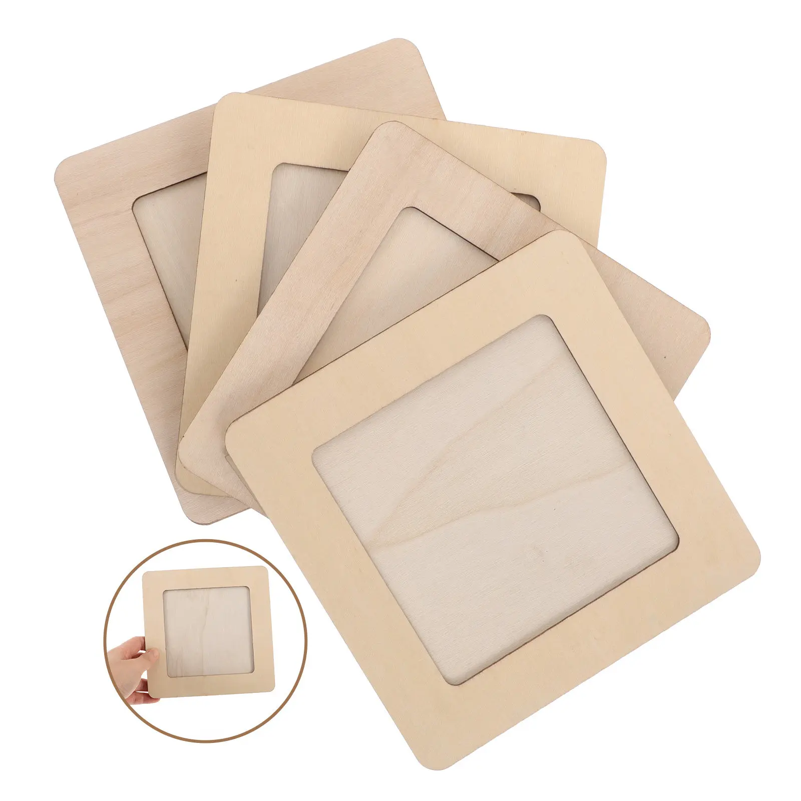 4Pcs Unfinished Wooden Photo Frames DIY Craft Kit Blank Wood Picture Frames for Painting Clay Decoration Tabletop Display Home