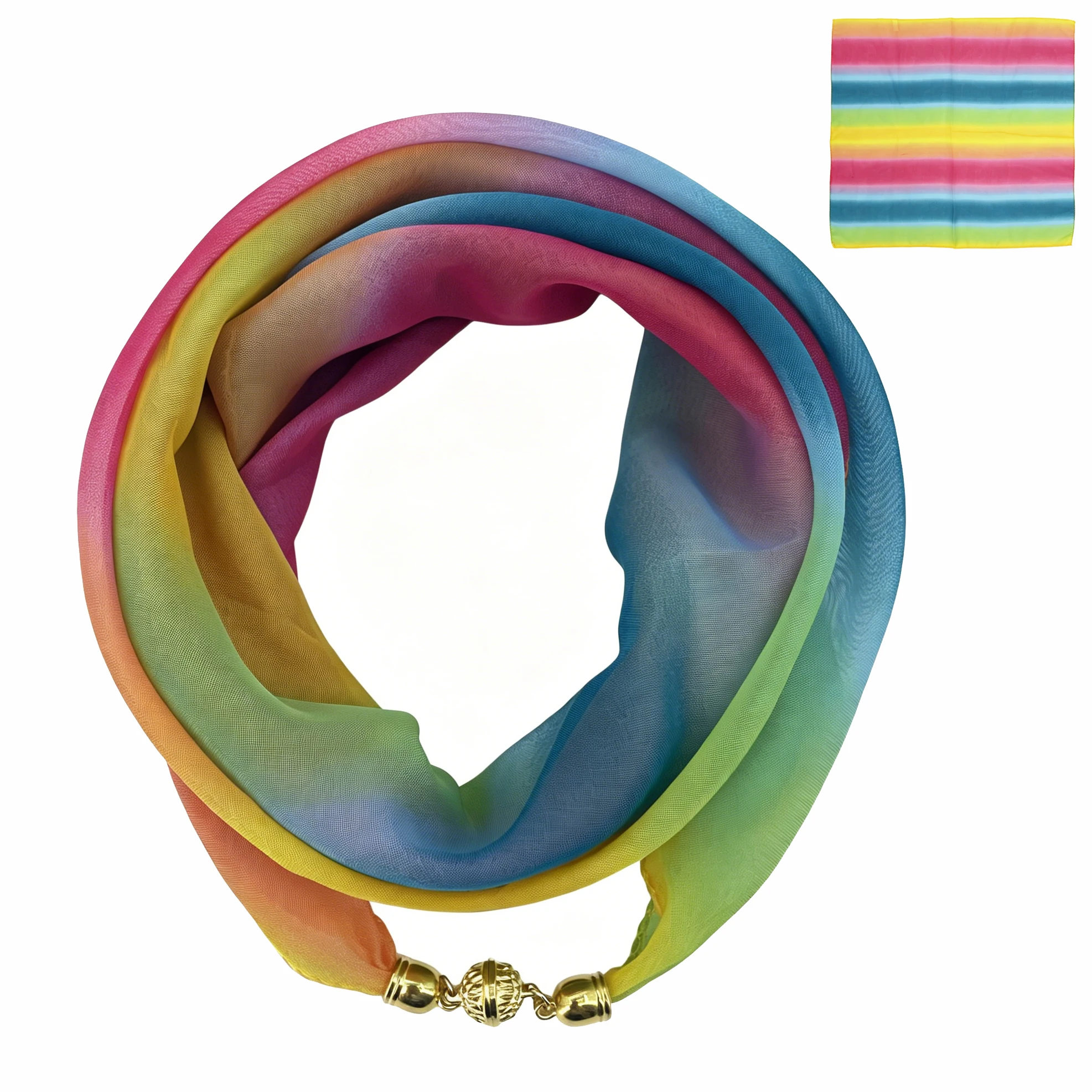 Farbverlauf Regenbogen-Streifen Karierter Farbblock Kontrast Magnetverschluss Halstuch Bedrucktes Dekoratives Halstuch Vielseitiges Halstuch – Detail 8