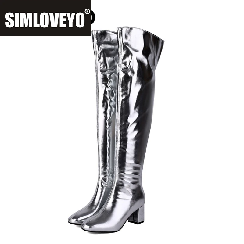 SIMLOVEYO Luxury Over Knee High Boots Pointed Toe Chunky Heels Zipper Big Size 45 48 Fashion Dating Party Women Long Bota