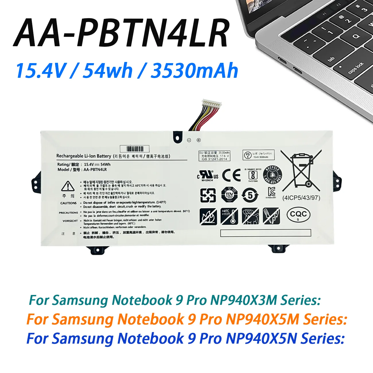 AA-PBTN4LR BA43-00 Laptop batteries For Samsung NP940X3M-K01US NP940X5M-X02US Notebook 9 PRO 15 NT950QAA NP940X5N  54WH 15.4V