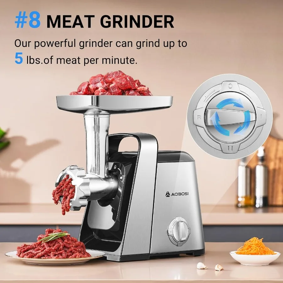 HighPower 3000W Electric Meat Grinder with 6In1 MultiFunctionality for Home Kitchen: Includes 4 Slicing Blades 2 Shredding Blad