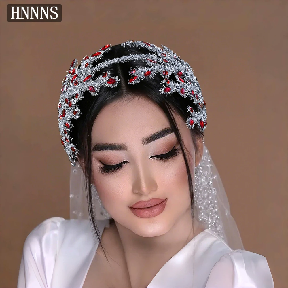 

HNNNS Elegant Bridal Headdress Pipe Cleaner DIY Headband With Red Rhinestone Headpiece Wedding Birthday Hair Accessories A369