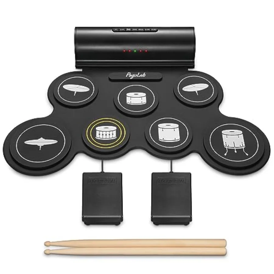 

Electronic Drum Set 7 Pads Roll Up Electric Drum Pad with Wireless Function Portable Rechargeable Midi Drum Kit with Built-in S