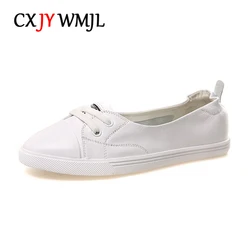 CXJYWMJL zapatillas informales de piel de vaca para mujer, zapatos vulcanizados de talla grande, zapatos de Skate de cuero genuino, zapatos deportivos blancos para mujer, primavera y verano