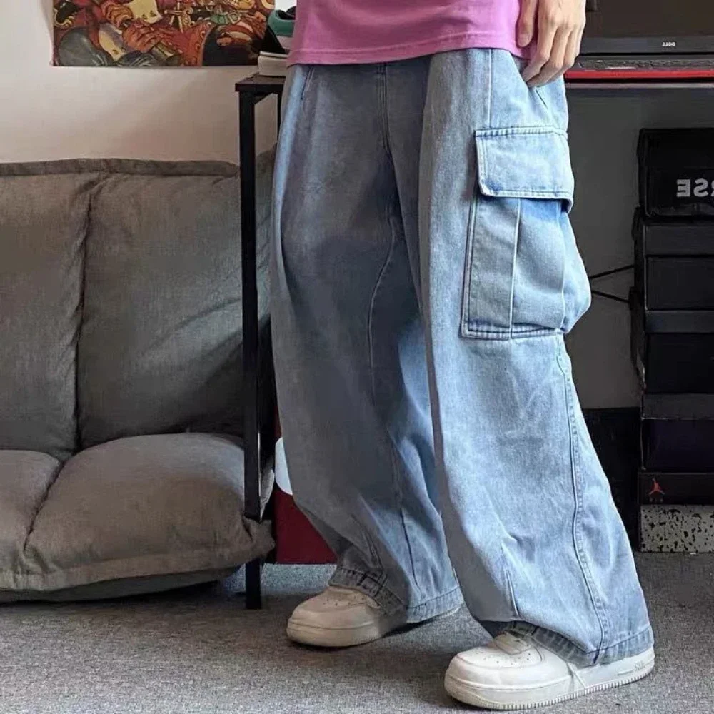 Men\'s Wide Leg Jeans Trousers Loose Denim Long Pants Black for Men Hip Hop Harajuku Street Oversized Cargo Jeans Korean Style
