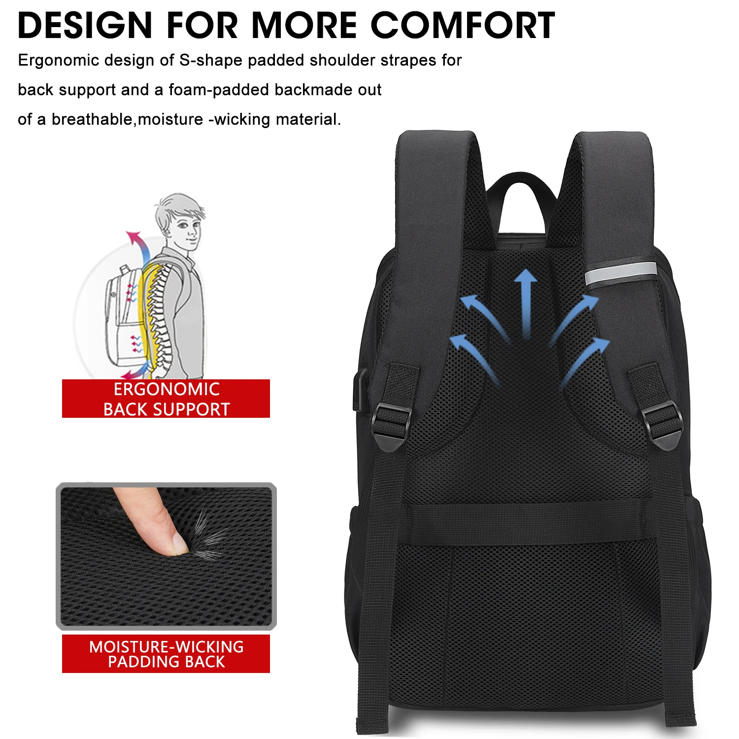 MAXTOP Deep Storage Laptop Backpack with USB Charging Port[Water Resistant] College Computer Bookbag Fits 16 Inch Laptop,Black