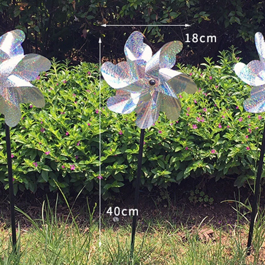 5-20PCS Silver Laser Bird Repellent Silver Windmill 7-Blade Rotating Windmill For Farm Estate Outdoor Bird Repeller Lawn Decor