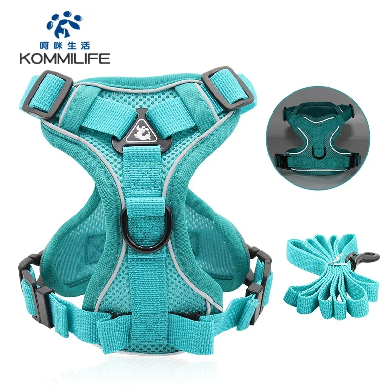 KOMMILIEF Adjustable Cat Dog Harness No Pull Reflective Breathable Dog Harness And Leash Set Pet Harness For Small Medium Dogs