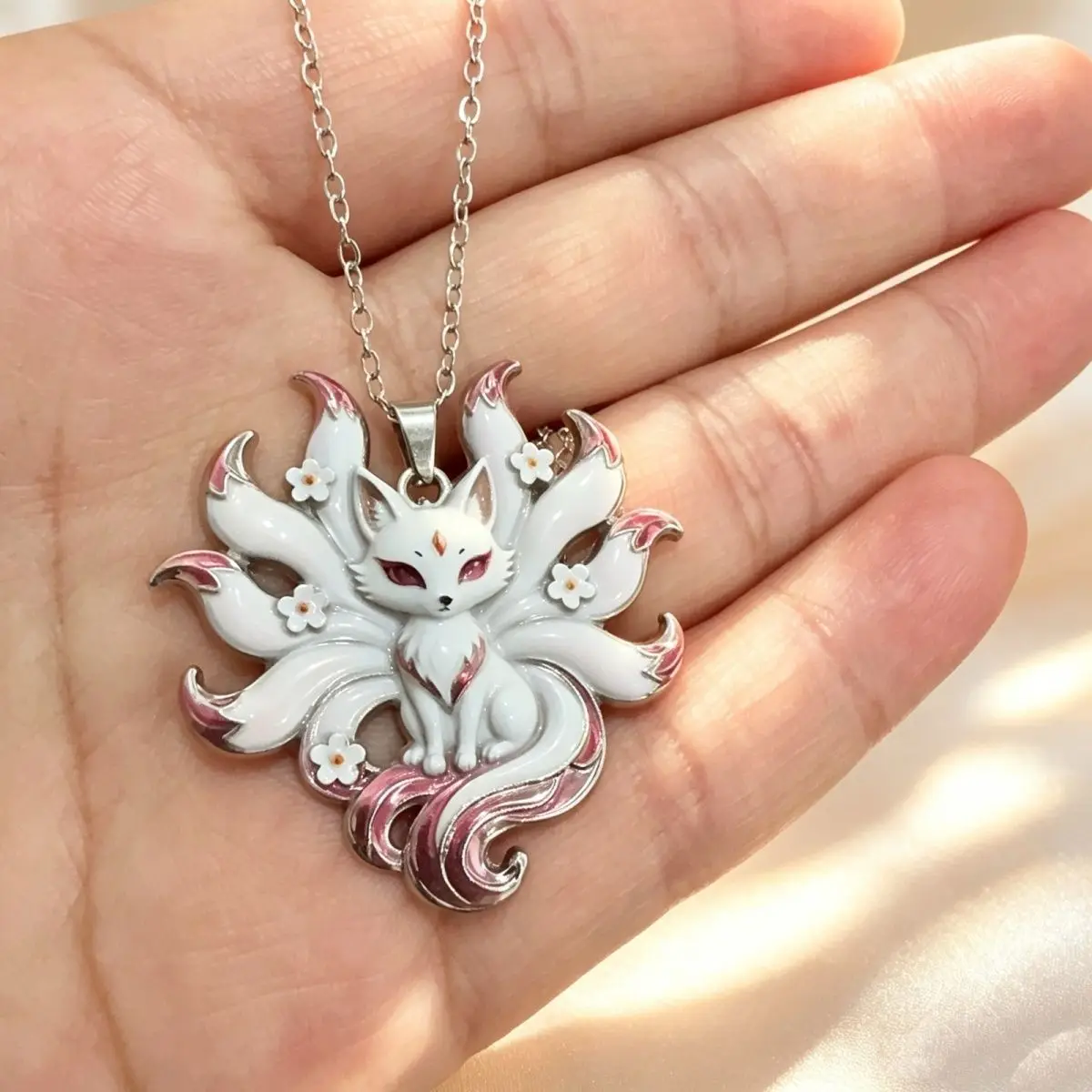 New Multi‑Color Nine‑Tailed Fox Pendant Necklace Exquisite Enamel Craft Clavicle Chain Jewelry Gift For Best Friend Family
