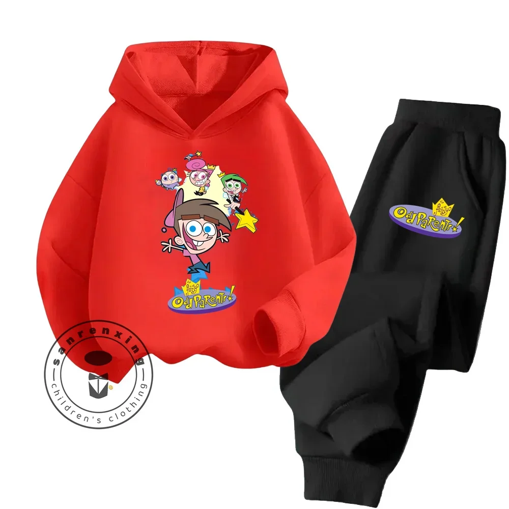 Fashion 2 Hoodie + Pants Tracksuit 4-14 Years Old Boys Girls Casual Wear Cartoon The Fairly OddParents Children Autumn Spring