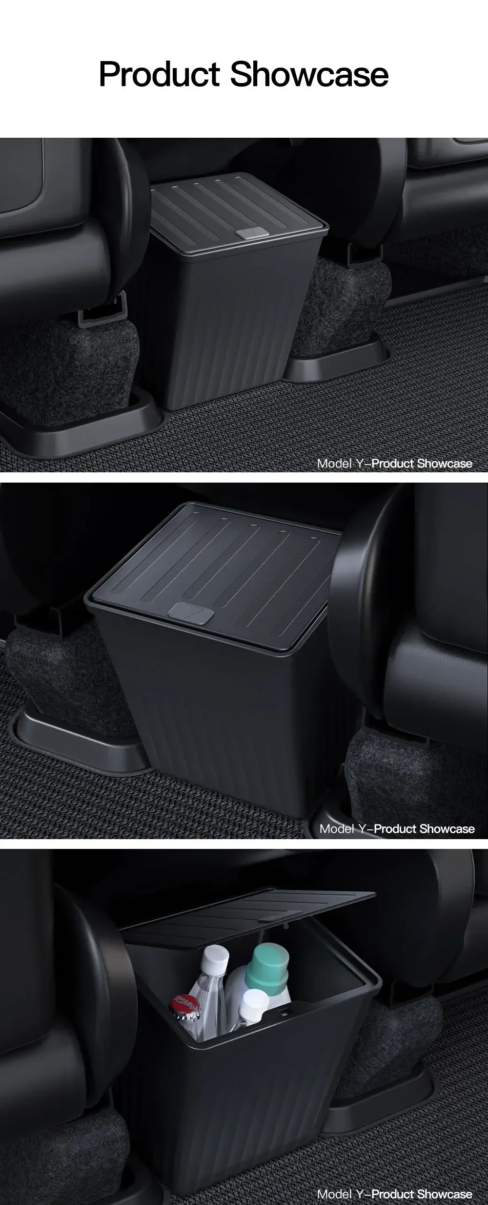 Für Tesla Model Y Juniper 2026 2025 Vorderer und Hinterer Sitz-Aufbewahrungsbox mit Abdeckung, Auto-Mülleimer, Regenschirm-Organizer, Zubehör – Detail 16