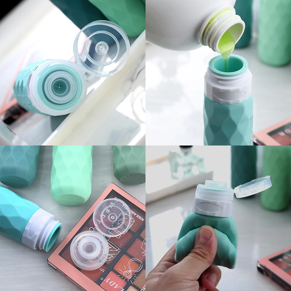 زجاجات ضغط للسفر من السيليكون مكونة من 4 قطع - موزع مانع للتسرب لغسول الشامبو وغسول الجسم، وحاويات تخزين مدمجة لـ Busi #2