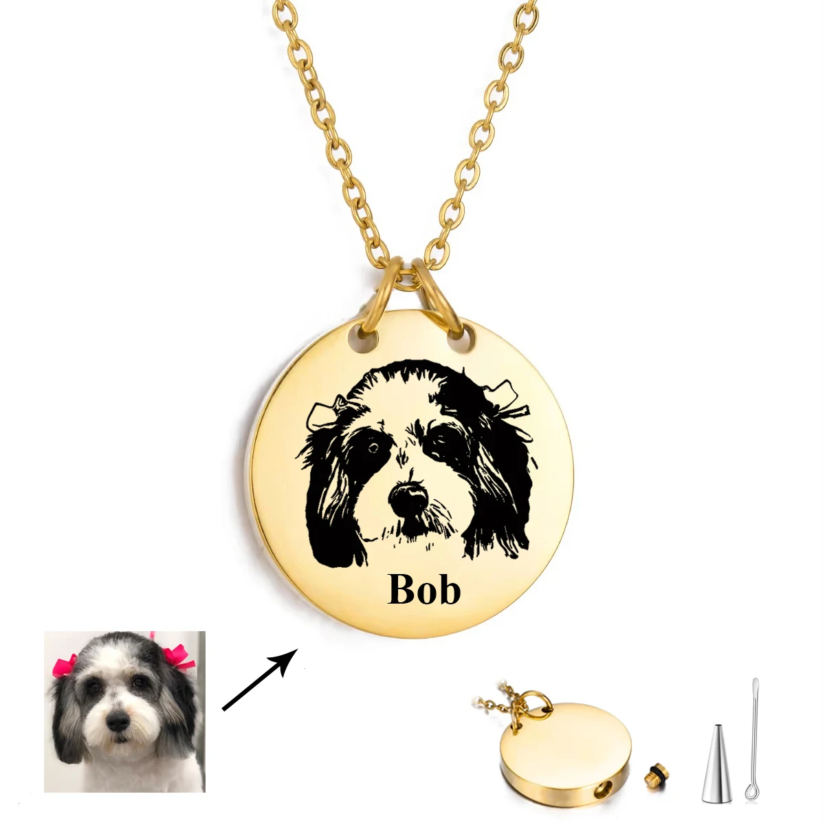 Ashes Keepsake Urn Necklace for Pet Cat Dog Family Memorial Round Locket Pendant Stainless Steel Jewellery