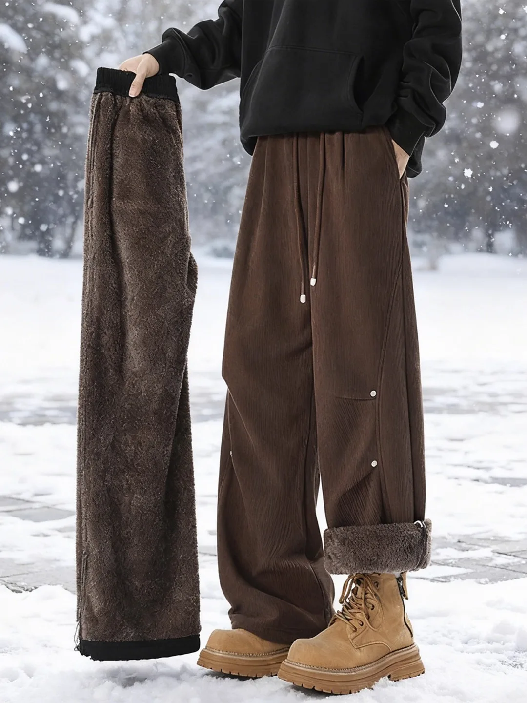 

Мужские зимние утепленные брюки из овечьего флиса с широкими штанинами и заклепками, теплые хлопковые брюки для холодной погоды (до -40°C) из Северо-Восточного Китая