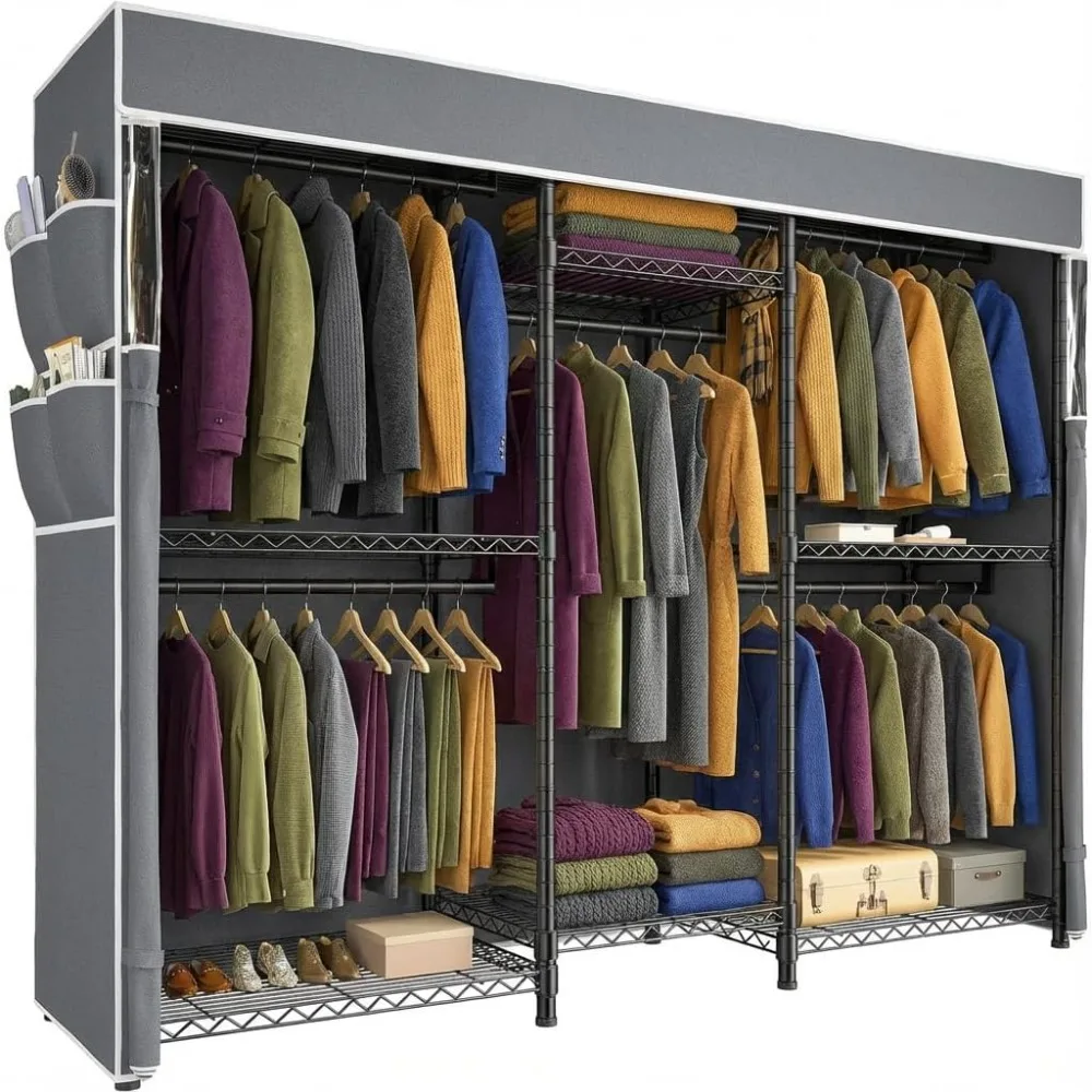 

Clothes Rack with Cover,Clothing Racks for Hanging Clothes Heavy Duty,Loads 905 LBS,Black,75" W*17.8" D*77" H