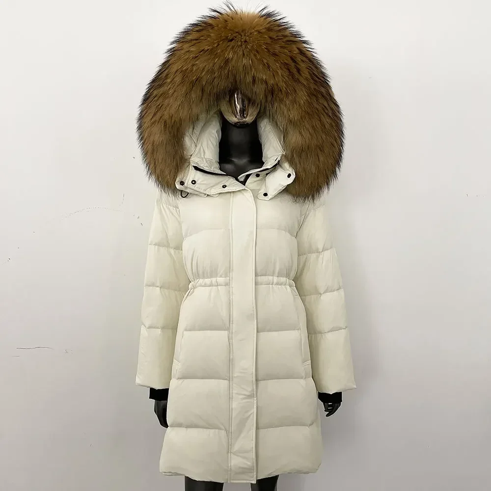

Female Hooded Large Real Fur Warm Natural Raccoon Fur 90% Duck Down Coat Fashion Women Winter Outwear Street Puffer Jacket