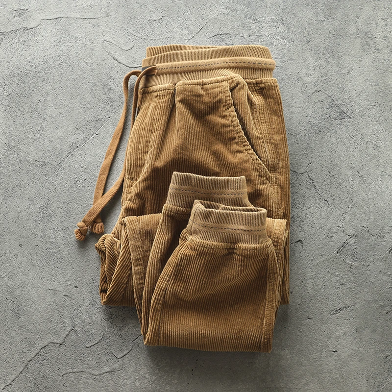 

Waed out Corduroy Men's Loose Fit Casual Pants Autumn Winter Faion Brand Vintage Sle Cuffed Lightweight Harajuku Trousers