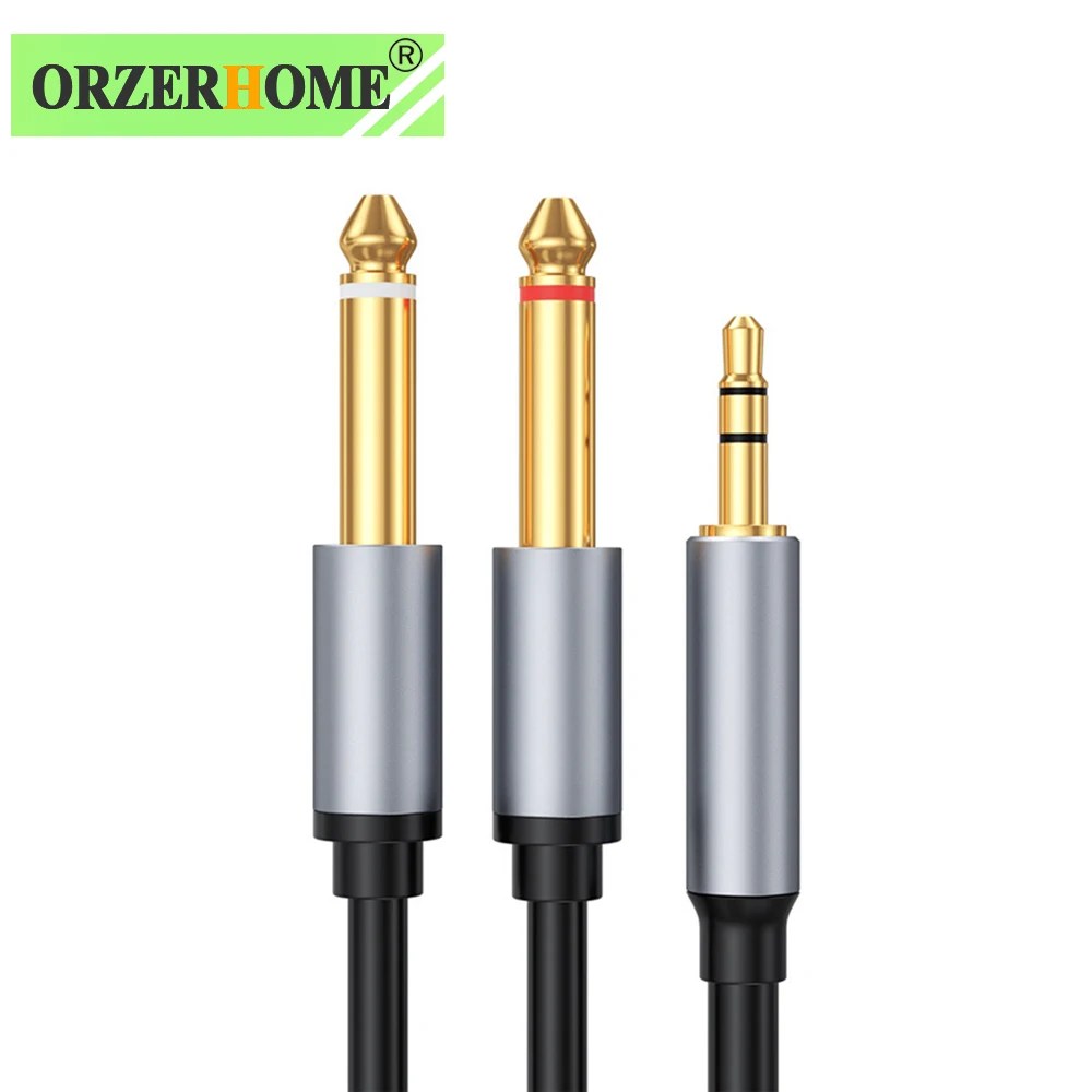 ORZERHOME 3.5mm do podwójnego kabla Audio 6.5mm Stereo Aux Wire Mono Y-Splitter 1/8 "TRS do podwójnego 6.35mm 1/4" TS Jack przewód Aux