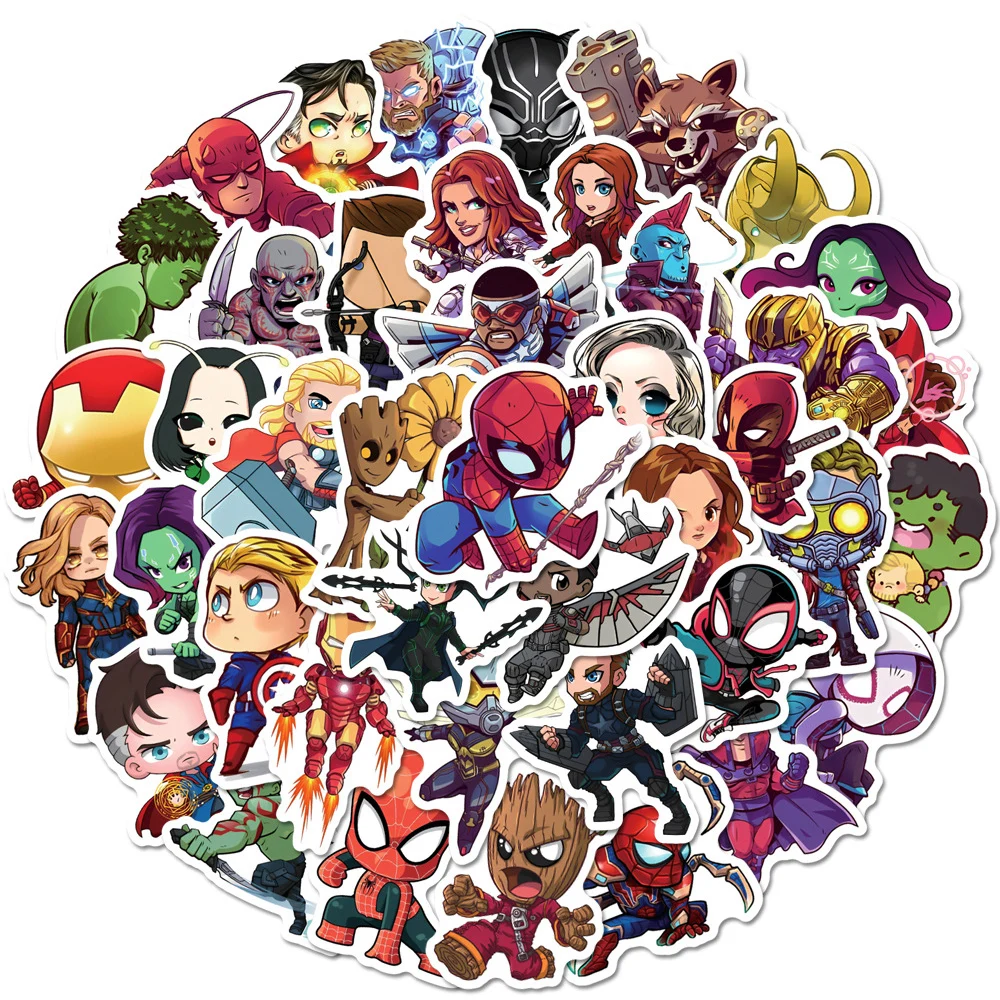 10/30/50pcs Marvel Superhero Anime Sticker Cute Q Version The Avengers Cartoon Decals Stationery Phone Notebook Car Sticker Toy