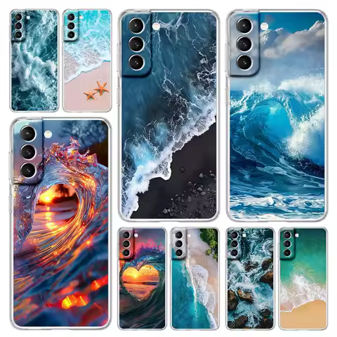 Blue Sea Ocean Waves Phone Case For Samsung Galaxy S25 S24 Plus S23 FE S22 S21 S20 Ultra 5G S10 S10E Soft Clear Cover