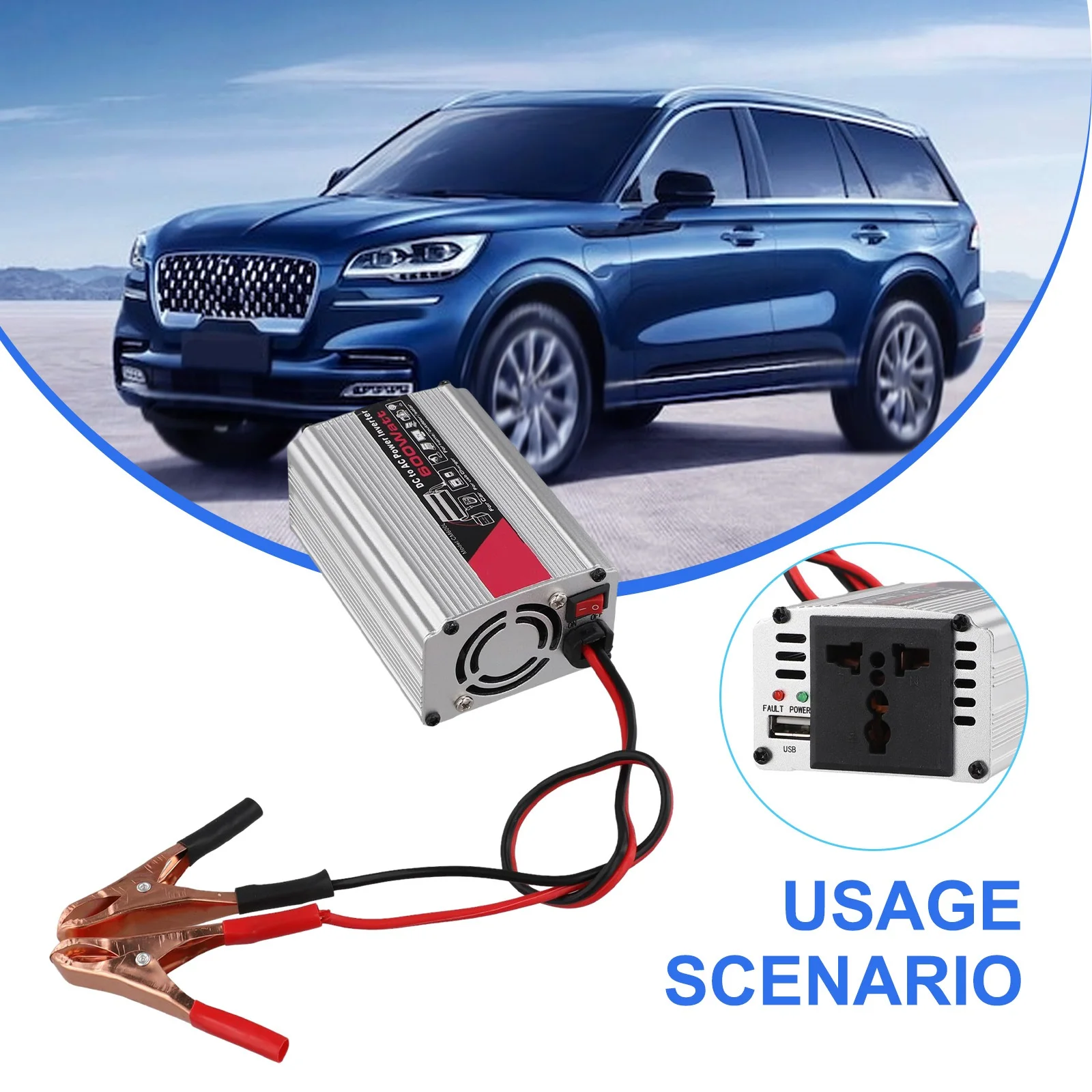 1pcs Car Inverter 600W Power Inverter DC 12V To AC 220V  Auto Inverter With 2 Sockets Practical Replacement Automotive Accessory