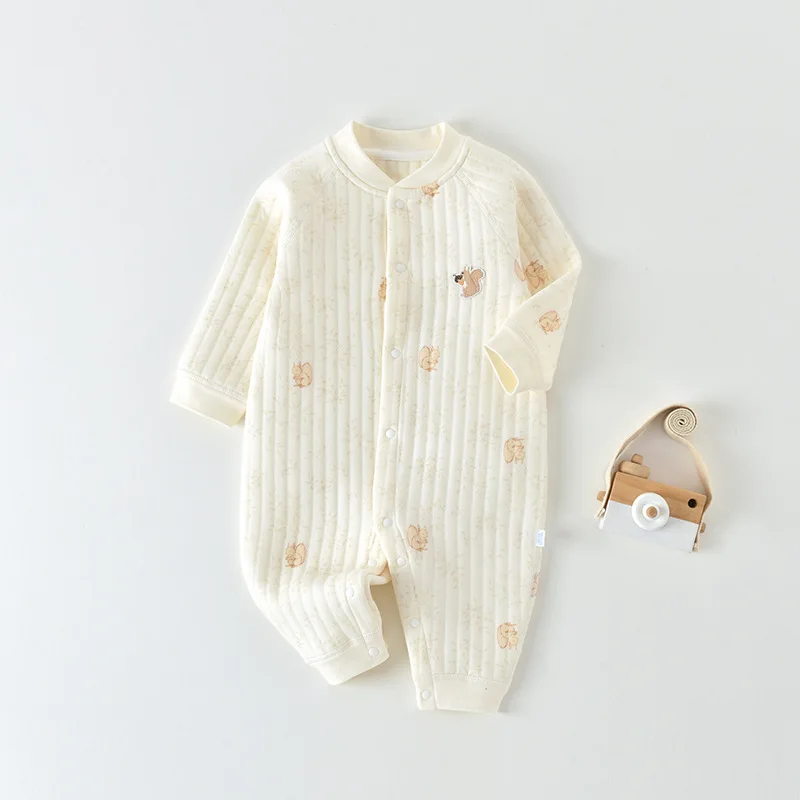 Salopette bébé garçon 0-24M body en coton pour nouveau-nés filles matelassé Air coton Onesie imprimé Animal épaissi chaud doux body