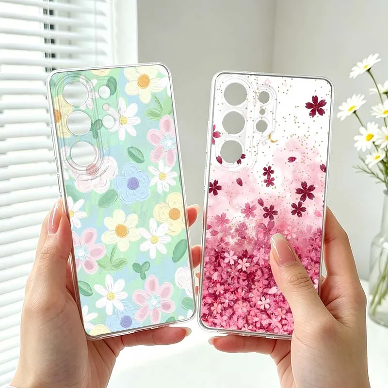 Flower Aesthetics Art Cover For Samsung Galaxy S26 S25 S24 S23 S22 S21 S20 Ultra Plus Edge FE Transparent Phone Case