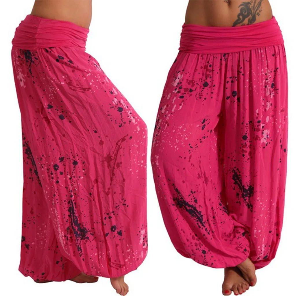 Pantalon de yoga à imprimé floral Boho pour femme, large ceinture élastique, jambe large adt, fjLady, grande taille, pantalon de survêtement Baggy, été