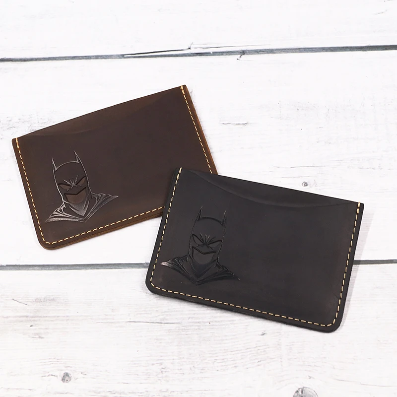 جلد طبيعي الخفافيش معرف المحفظة للرجال جلد البقر سليم الحد الأدنى محفظة جيب أمامية حامل بطاقة مع انقطاع خارقة عيون الوجه #6