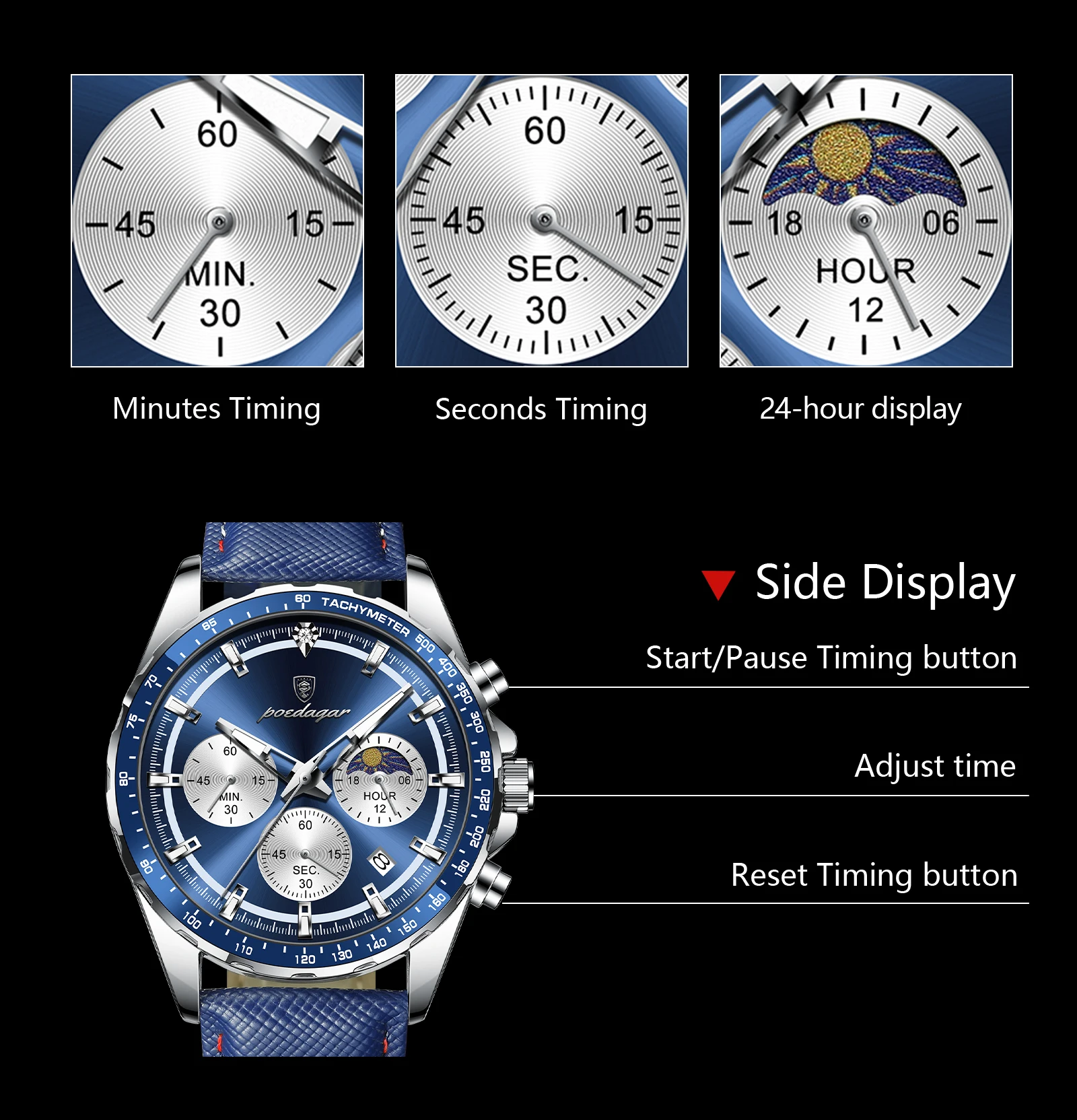 POEDAGAR Original Man Wristwatch Luminous Waterproof Chronograph Date Men Clock Leather Quartz Fashion Sport Men's Watches Reloj S2683db6102a2412dbef42761f5e7147fV