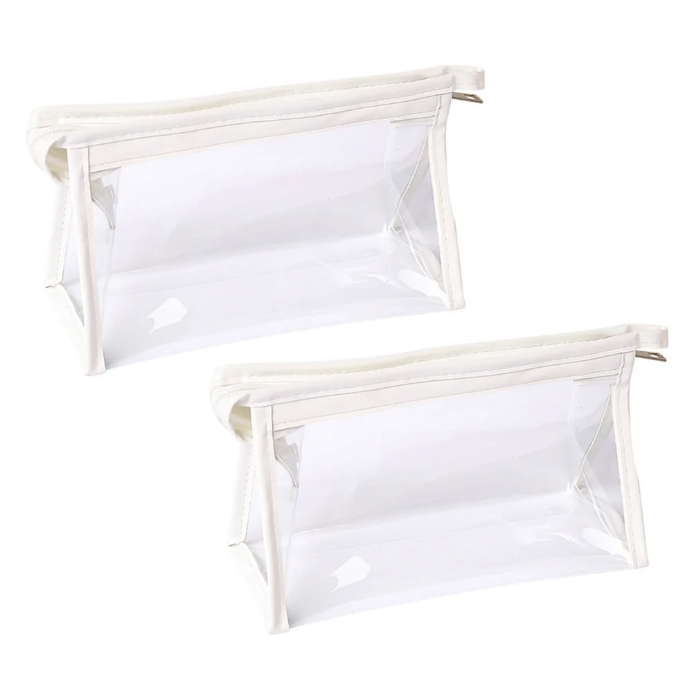2Pcs Clear Pencil Bag High-Quality PVC Transparent Makeup Case Lightweight Large Capacity Pen Holder for Students Teachers