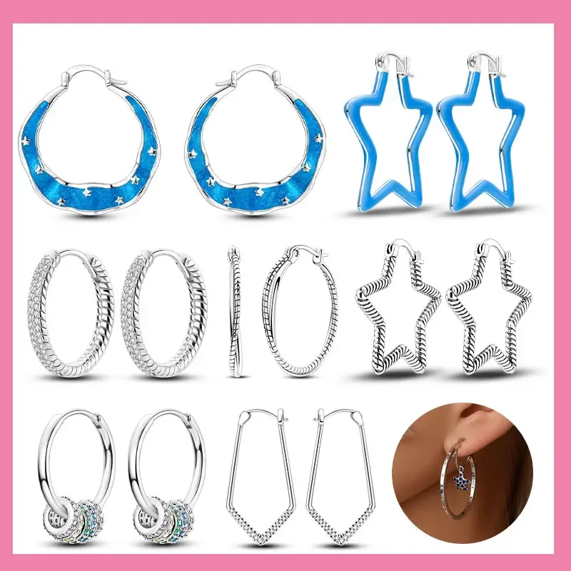 

925 Sterling Silver Star Moon Sun Hoop Earrings Infinity Love Golden Earrings for Women Wedding Gift Luxury Jewelry