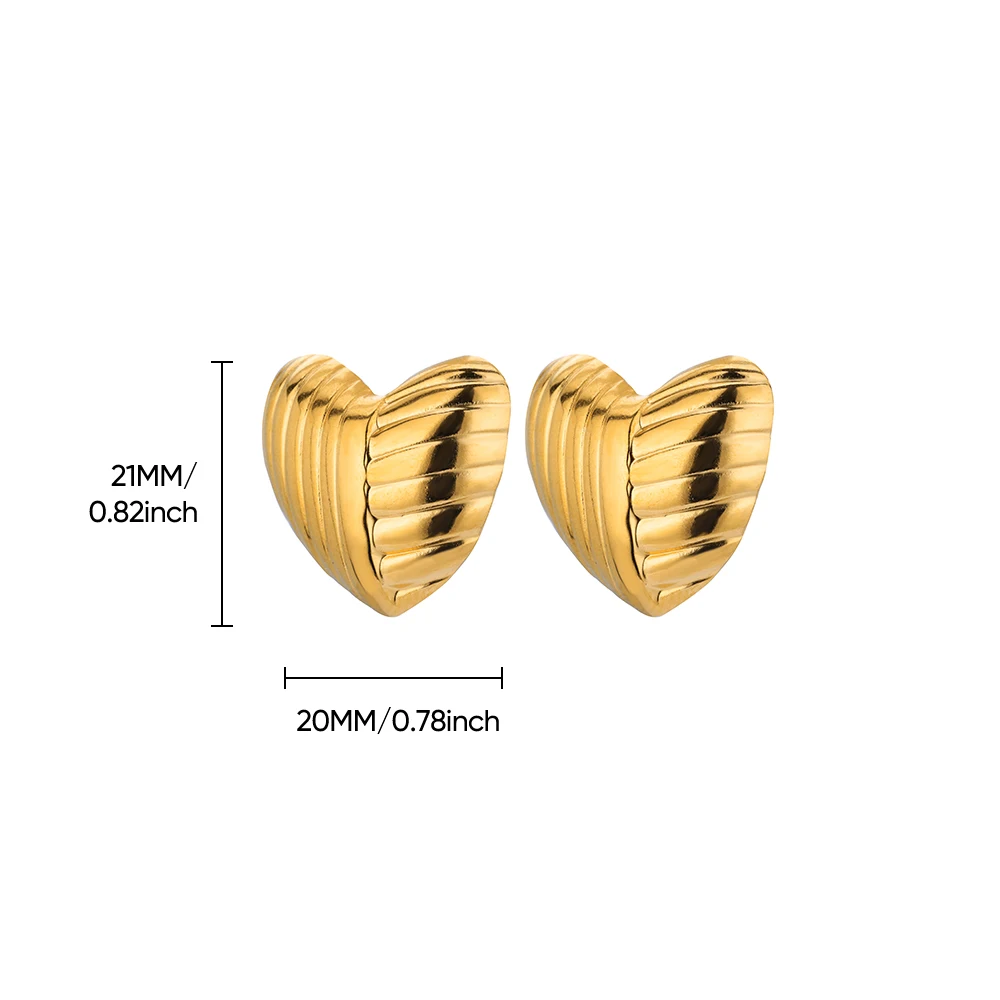 Heart Stud Earrings for Women Stainless Steel Gold Color Wedding Aesthetic Cute Irregular Texture Earring Jewelry Accessories image 4