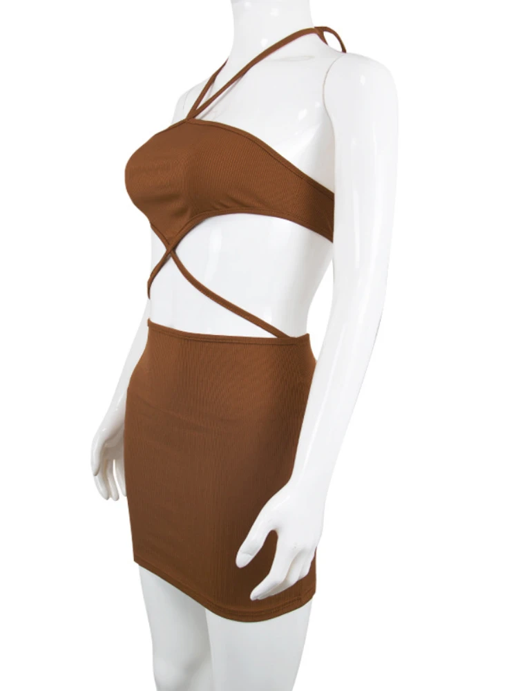 Sexy Wrap Chest Hollow Out Slim Bodycon Dress Women Off Shoulder Spaghetti Strap Skinny Dress Elegant Club Party Vestidos