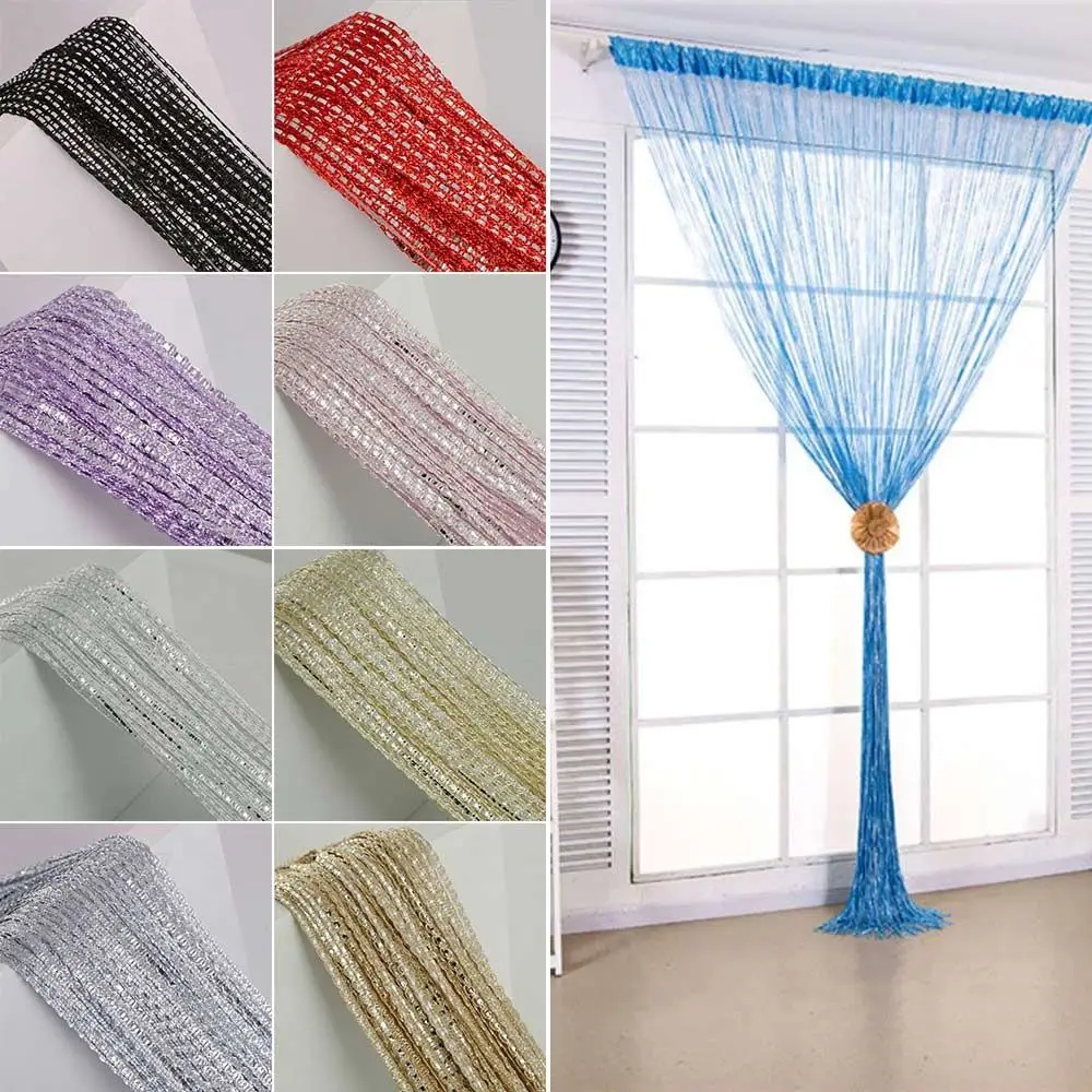 

Romantic 100x200cm Silver Silk Curtain S Shape Colorful Line Curtain Living Room Decorative Curtain Wedding Party Decoration