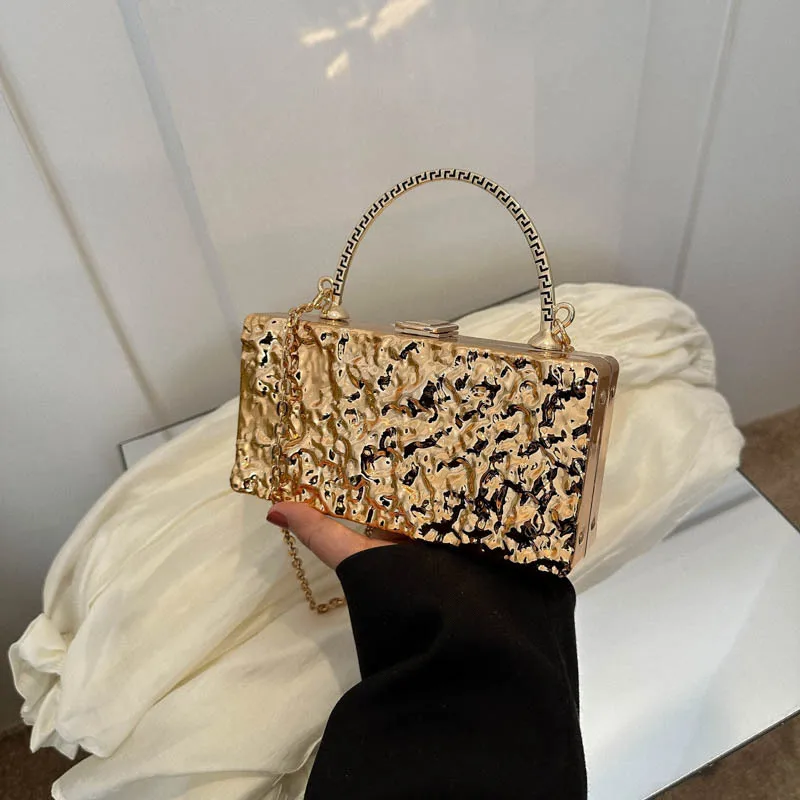 Metal Colour Box Design Women Party Clutch Bag 2023 New Shoulder Chain Purse Handbags Female Gold Crossbody Bag With Handle