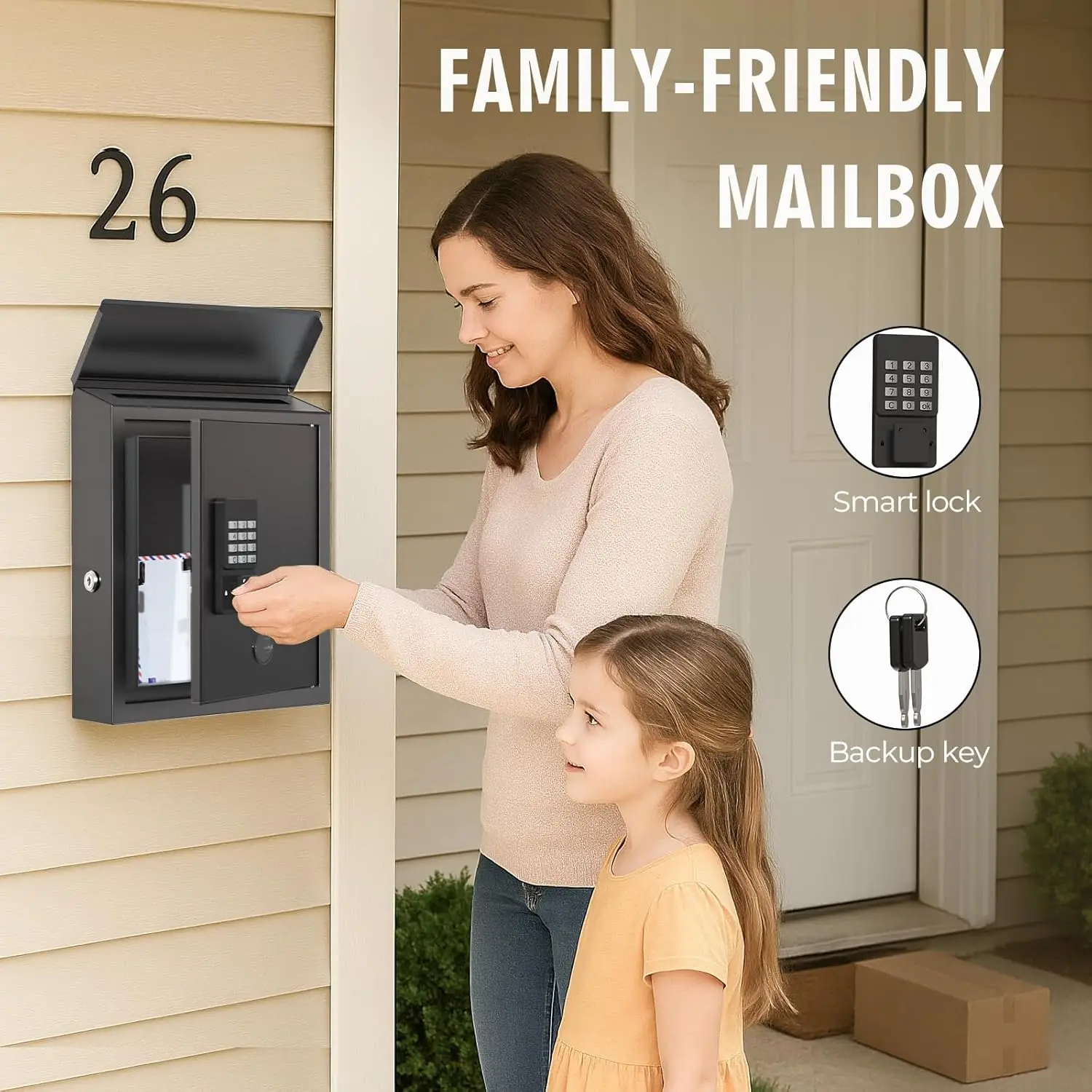 WeHere Outdoor Waterproof Wall Mount Locking Postbox for House Unlock Key Drop Box With Digital Smart Lock Metal Mail Post Box