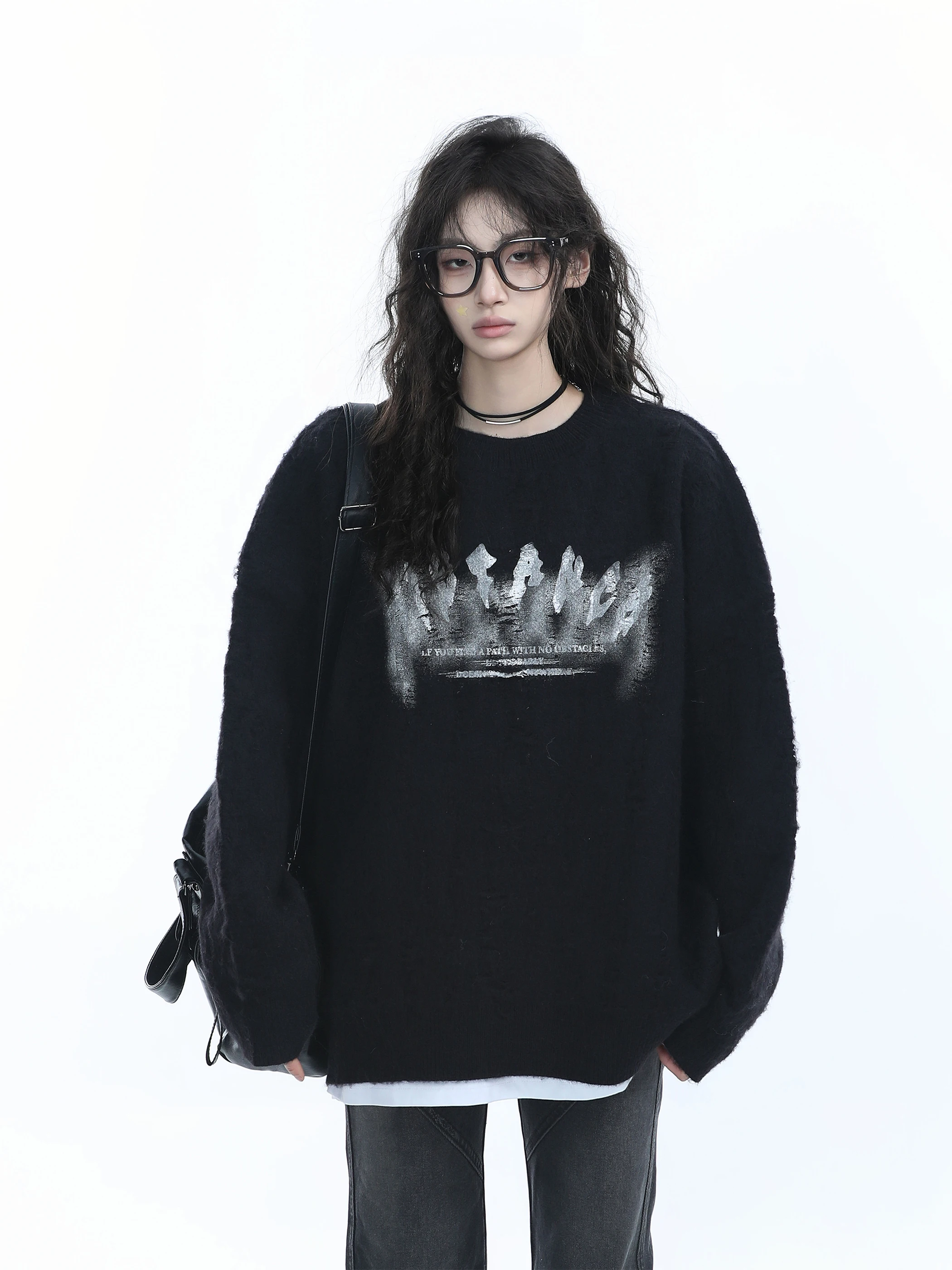 

Loose Women's Knitted Sweater round Ne Embroidery Winter Warm Street Sle Comfortable Lazy Faion Design Knitwear